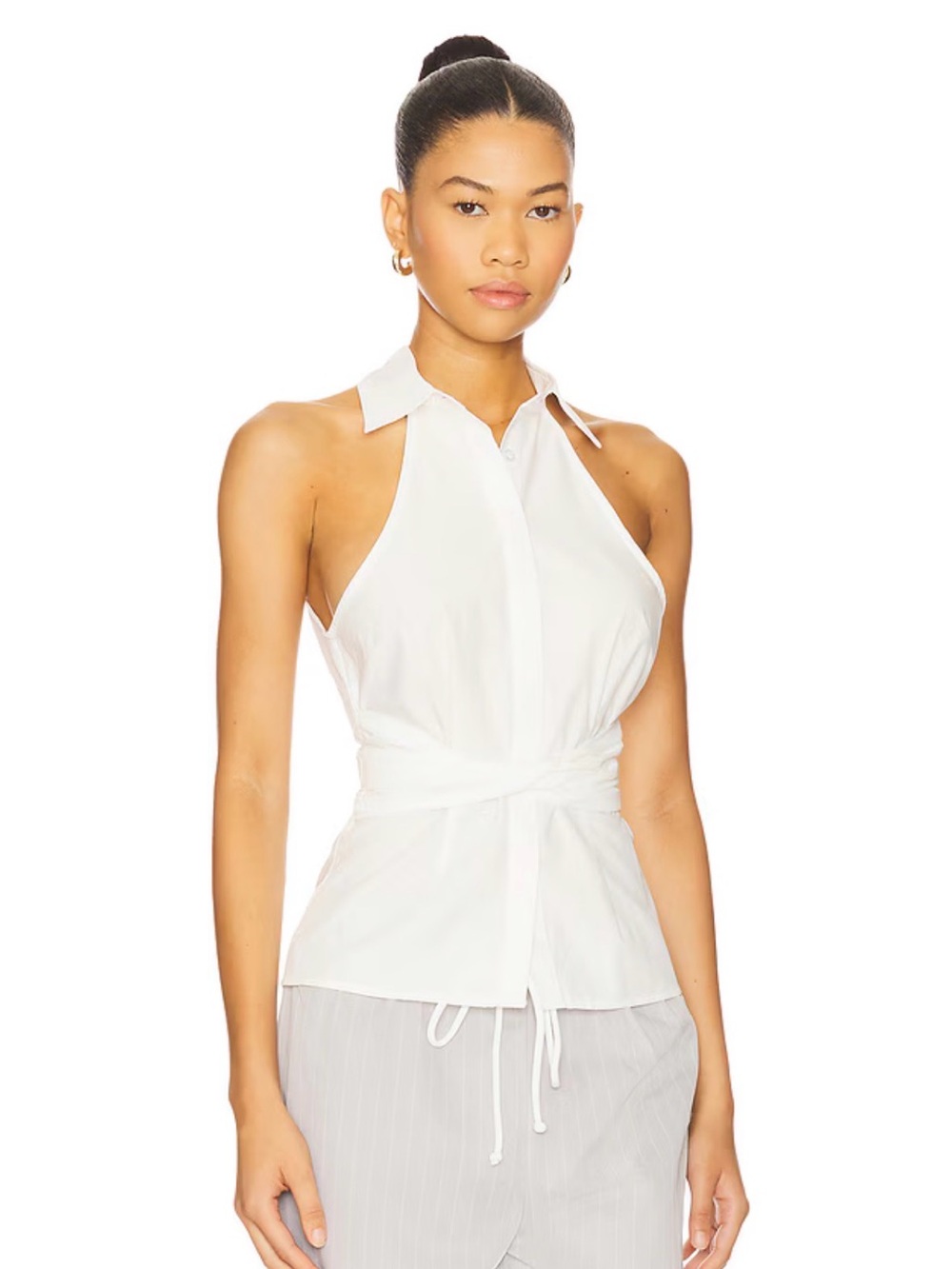 REVOLVE Evie Button-Up Halter Tie-Waist Blouse